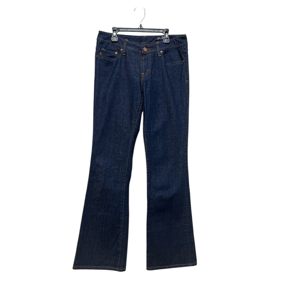 Seven7 Dark Blue Flare Mid-Rise Embroidered Jeans Women’s Size 30